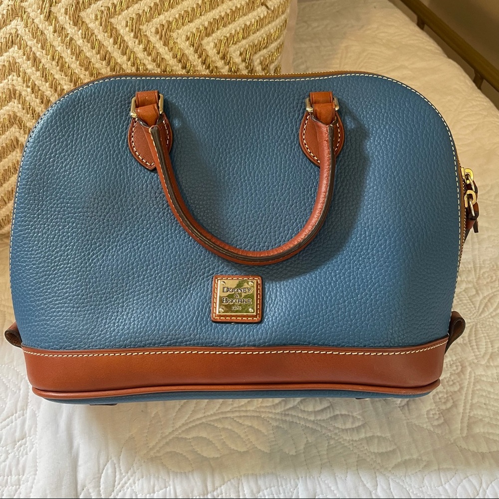NWT Dooney & Burke Zip Zip Satchel in Blue/Tan